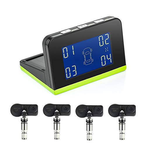 Solar Power USB TPMS Car Tire Pressure Monitoring System 4 External Internal System Car Alarm Tire Pressure Sensors Car Tire Pressure Sensor(Internal Sensors)(External Sensors)