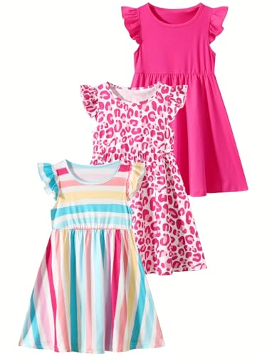 Girl Floral Skater Multipack Dresses 3-Pack Polka Dots Short Sleeve Priness A-line Dress