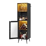 YITAHOME Barschrank mit verstellbaren LED-Lichtern, Kaffeebar mit Weinregal & Haken & Acryl-Türschrank, Küche Buffet Sideboard für Home Bar/Esszimmer/Wohnzimmer, Schwarz