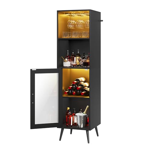 YITAHOME Barschrank mit verstellbaren LED-Lichtern, Kaffeebar mit Weinregal & Haken & Acryl-Türschrank, Küche Buffet Sideboard für Home Bar/Esszimmer/Wohnzimmer, Schwarz