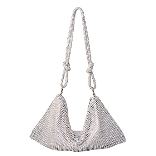 Bestomrogh Sac à bandoulière en strass pour soirée sous les aisselles - Sac à bandoulière en cristal brillant - Pour dîner, fête, mariage - Pour fille et femme (argent) Cover