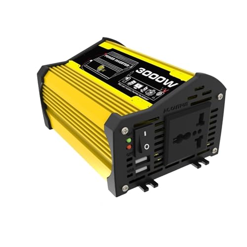 Inversor de Coche 3000 W, CC 12 V a CA 110/220, Transformador Potencia, convertidor Onda sinusoidal modificada, Adaptación de Voltaje(Yellow,12V 220V)