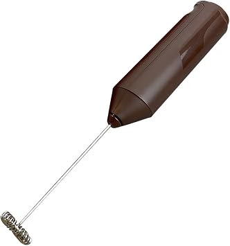 Stainless Steel Milk Frother, Handheld Battery Powered Electric Egg Beater, Electric Whisk Drink Mixer for Coffee, Latte, Milk, Cappuccino, Hot Chocolate, Brown, 8.82*1.38*1.06inch