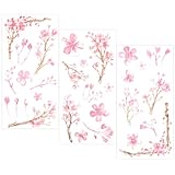 3 Sheets Cherry Blossom Tree Washi Stickers, Cherry Flower Stickers, Pink Floral Decals for Scrapbook, DIY Crafts, Furniture, Windows, Water Bottles, Self Adhesive Sakura Flower Sticker