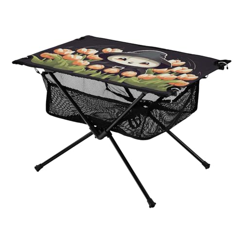 Mesa de camping plegable, mesa de picnic pequeña con diseño de flor fantasma, portátil, ligera, mesa de playa para festivales, barbacoa, playa, senderismo, pesca