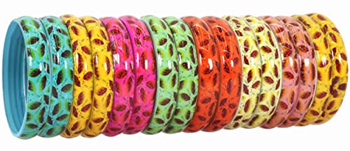 ZULKA Glass With Leaves Printed Design Kada Set For Women and Girls,(Multi_2.8 Inches), Pack Of 16 Kada Set Deal
