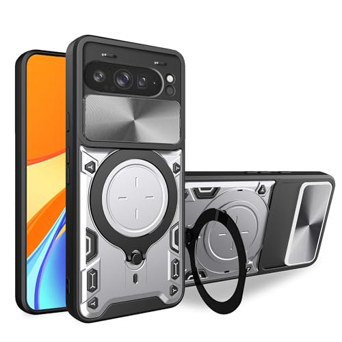 Lucyliy Compatible with Google Pixel 9 Pro XL Phone Case Cover [with Tempered Glass Screen Protector] Silvery