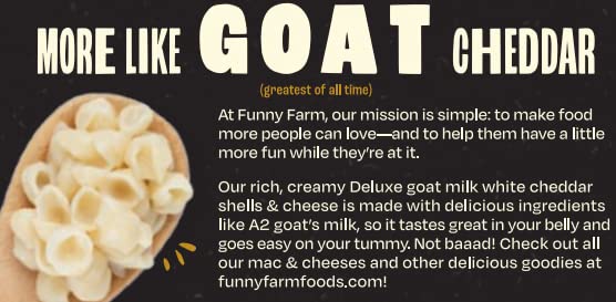 Funny Farm A2 Milk Macaroni and Cheese | Pasta with White Cheddar Flavor - Goat Cheese Mac and Cheese Dinner Bundle (Bulk 8 Pack) | A2 Goat Milk Cheese Pasta Sauce Packet with Elbow Macaroni Noodles - Goats Milk Based White Cheddar Mac n Cheese