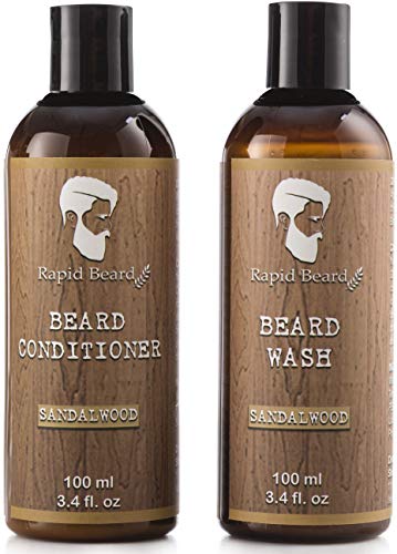 Beard Shampoo And Beard Conditioner Wash & Growth Kit For Men Care - Sandalwood - Softener & Moisturizer For Grooming Hydrating, Cleansing & Refreshing Beard & Mustache Facial Hair Gift Set #TOP4
