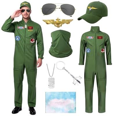 TOSZOLY Disfraz Piloto Avion Hombre, Disfraz de Aviador con Gorro de Piloto Gafas de Sol Accesorios, Regalo Hombre, Traje Aviador Uniforme de Piloto para Cosplay Halloween Carnaval (L) | Ya disponible en tu tienda friki favorita! En mundofriki.es!