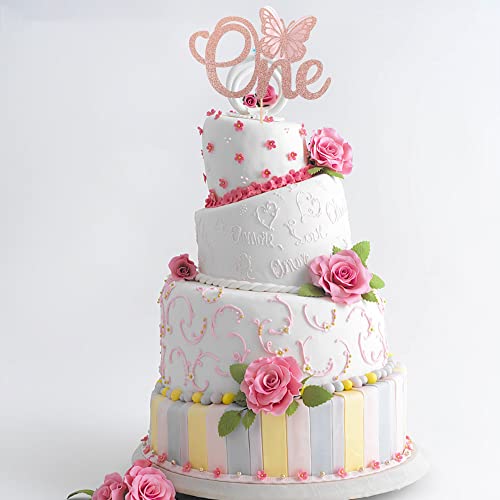 Rsstarxi 1 Pack Butterfly One Cake Topper Rose Gold Glitter Baby Shower Butterfly 1St Birthday Cake Pick Decorations For Butterfly Theme Baby Shower 1St Birthday Party Supplies #TOP4