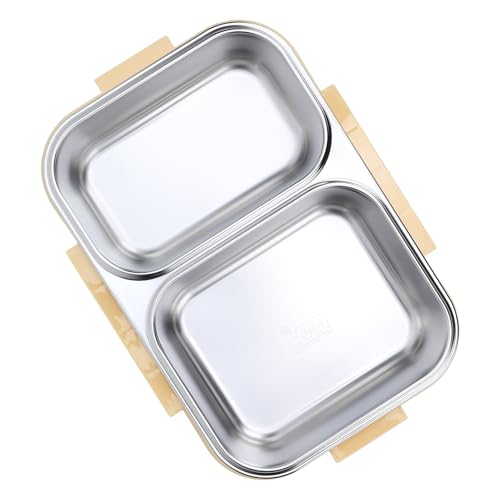 Phefop Stainless Steel Lunch Box, Durable Two Compartment Lunch Container 1.2L for Students and Office Workers (Yellow)