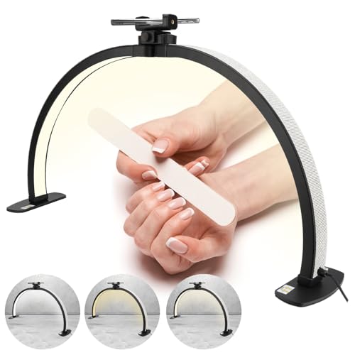 VINGVO Halbmond Lampe, 3000-6000K Einstellbares Licht Nageltisch Lampe, 360° Verstellbar Kosmetiklampe Mit 3 Helligkeitsmodi (Schwarz)