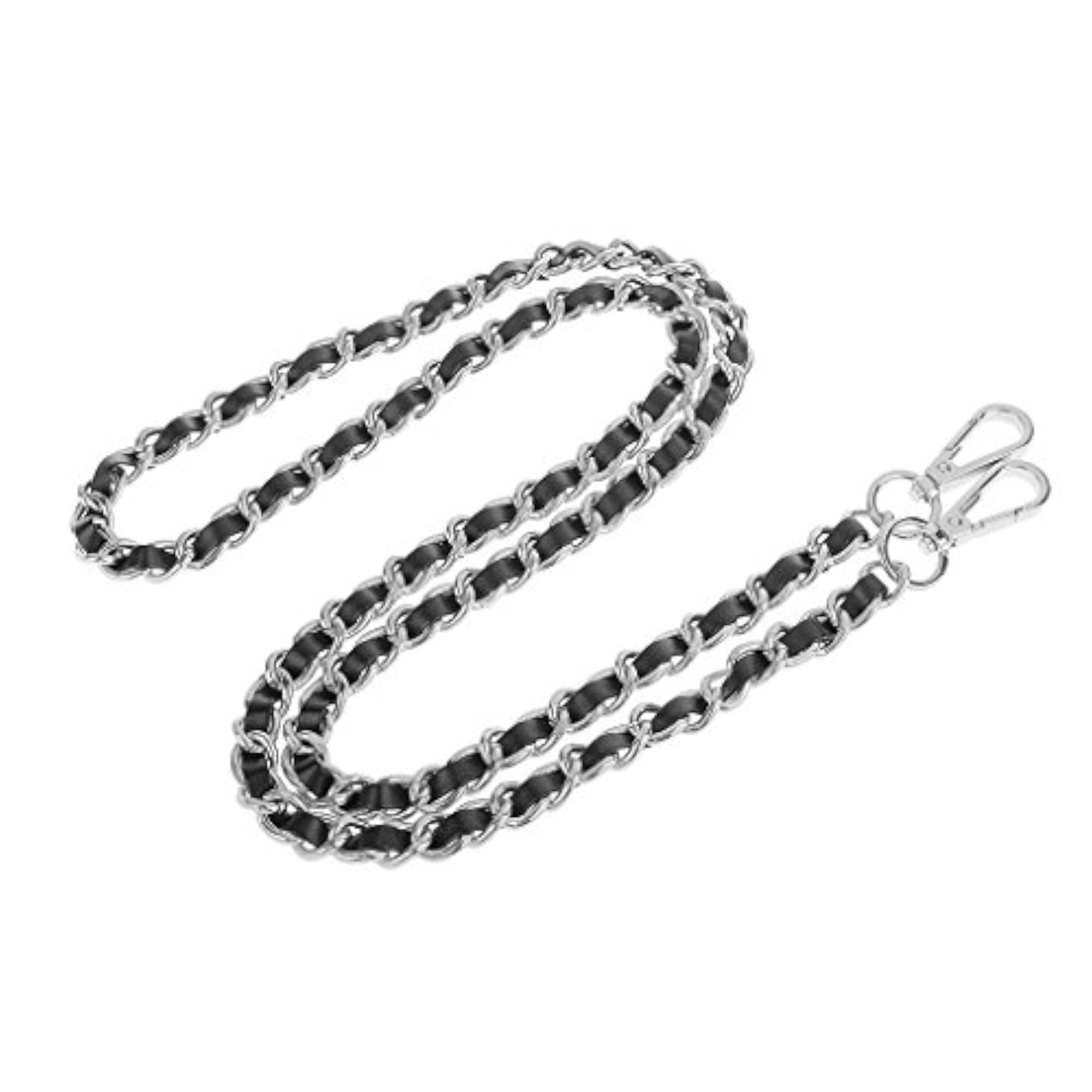 Black Metal & Leather Bag Chain, Stylish Accessory