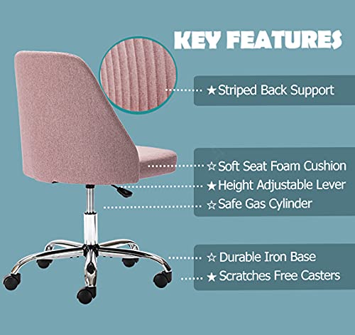 Edx Home Office Desk Chair, Modern Adjustable Low Back Rolling Chair Twill Fabric Upholstered Chair Armless Cute Chair With Wheels For Bedroom, Classroom, And Vanity Room (Mauve Pink) #TOP3