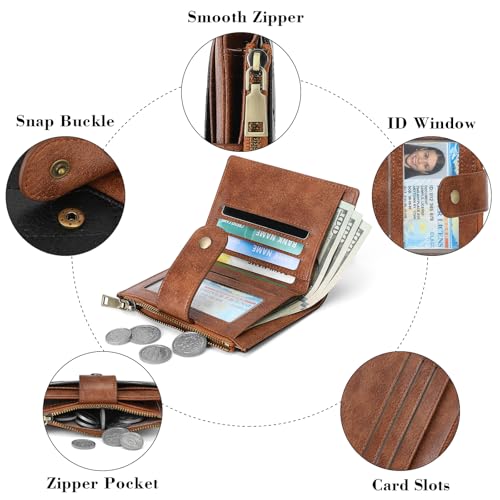 Image of GAEKEAO Small Wallet for Women Leather RFID Blocking Card Holder Bifold Zipper Pocket Wallet with ID Window