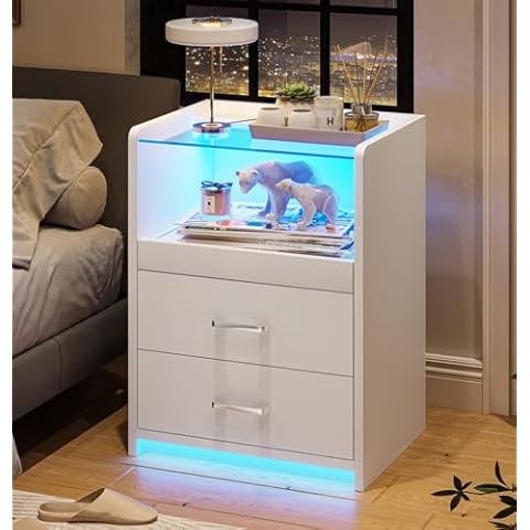 VIAGDO White Nightstand with LED Lights Cover