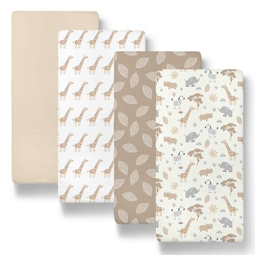 Image of The Peanutshell Baby Bassinet Sheets 4-Pack - Soft, Oval & Fitted Baby Girls or Boys Sheet, Rectangle, Fitted Covers for Crib, Halo Bassinet Mattress - Safari Neutral