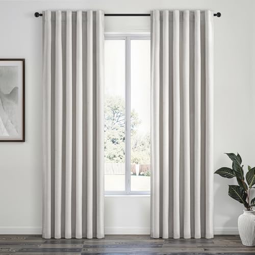 Topfinel 100% Blackout Curtains 90 Inches Long for Living Room 2 Panels Set Thick Linen Texture Energy Saving Curtain Window Coverings Hook Belt Pleated Drapes Aesthetic Bedroom(W40 xL90,Grey Beige)