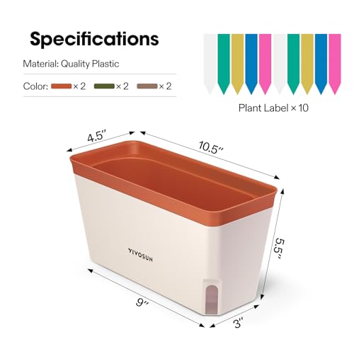 VIVOSUN Plantadores autoirrigáveis, pacote com 6, caixa retangular compacta de 26 cm com 10 etiqueta