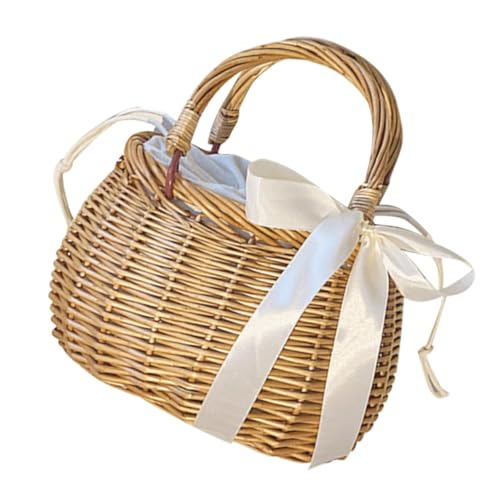 AKOOSY Cesta de Mimbre Portátil para Picnic y Almacenamiento Cesta Tejida Mano para Frutas Verduras y Diario Decorativa Natural para y Exteriores
