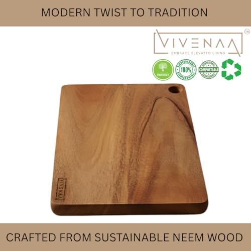 Image of Premium 100% Neem Wood Chopping Board | Solid Wooden Cutting Board for Kitchen | Knife-Friendly, Anti-Bacterial & Durable Wood Board for Cooking & Serving
