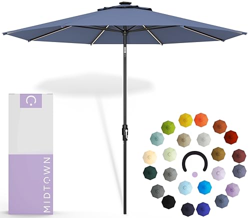 Image of Midtown Umbrellas LED Swilt - 9 Ft Solar LED Patio Umbrella, Light Navy