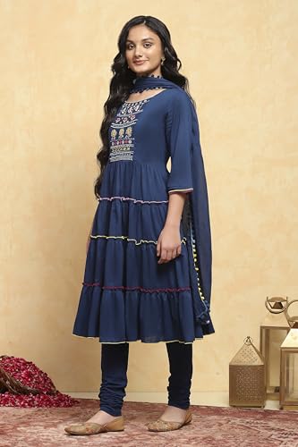 Image of Biba Girls 3 /4 Sleeve 100% Cotton Round Neck Kurta Set