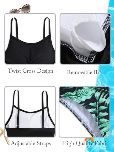 Girls Swimsuits 2 Piece Bathing Suit Tropical Floral Swimwear 7-16 Years Beach Sport Halter Tankini4