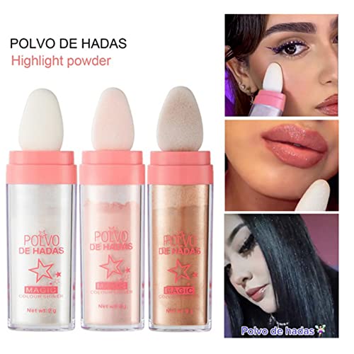 Body Glitter Highlighter Powder Stick, Polvo De Hadas Body Glitter Highlighter Makeup Sparkle High Gloss Shine Body Brighten Glitter Shimmer Patting Powder For Hair Face Eyes Body (White) #TOP6