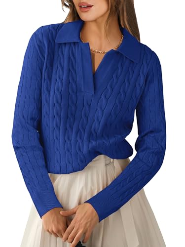 ANRABESS Womens Cable Knit Sweaters Long Sleeve V Neck Sweater