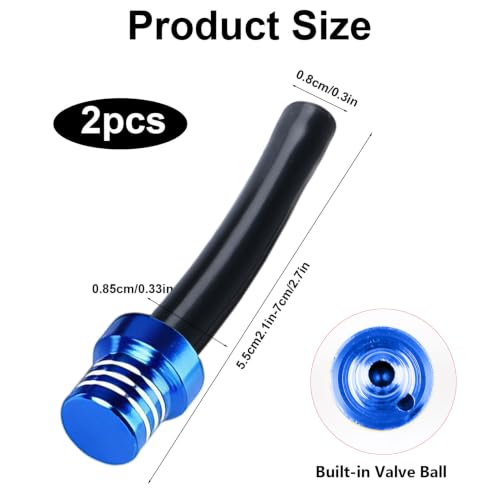 Image of 2pcs Motorcycle Breather Hose Gas Fuel Tank Cap Vent, Blue | Motorcycle Gas Cap Vent Hose Tube,Aluminum Universal Breathing Tube Fits Off-Road Motorcycles ATVs /Pit Dirt Motorcycle Bike