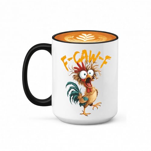 Kropsis F‑CAW‑F Cartoon Design 15 oz Black Handle Ceramic Coffee Mug – Humor Gift for Animal Lovers & Sarcastic Coffee Fans