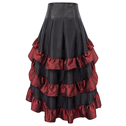 Renaissance Skirt Women High Waist Ruffle Flowy Fairy Maxi Skirts Asymmetrical Double-Layer Flowy Victorian Skirt2