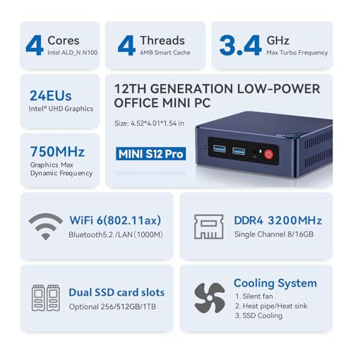Mini PC processore 12th Alder Lake N100 (Turbo 3,4 GHz) - PC Desktop - Immagine 4