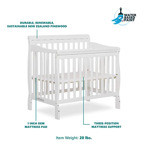 Dream On Me Aden 4-In-1 Convertible Mini Crib In White, Greenguard Gold Certified, Non-Toxic Finish, New Zealand Pinewood, With 3 Mattress Height Settings #TOP4