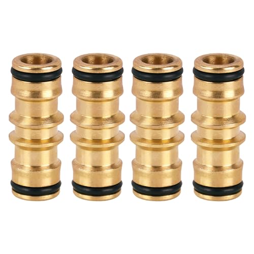 Tesmotor Paquet de 4 Raccords de Tuyau de Jardin en Laiton pour Robinet (Double Connecteur Mâle), Raccord de Tuyauterie Sécurisé pour Extension de Tuyaux de 19 mm (3/4) à 13 mm (1/2)