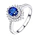 AmDxD Anillo de lujo para mujer de oro blanco de 18 quilates, anillo de flor azul zafiro de 0,86 quilates con diamante blanco para mujer, 62.5, Oro blanco de 18 quilates, Sapphire