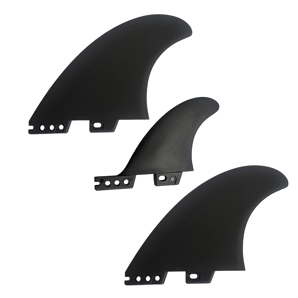 UP1003 Fins Set Surfing MR Twin Fin Set + Trailer Fins (2 + 1 Fins) - Solid Fiberglass and Nylon Double Tab Compatible with FCS & FCS II Surfboards