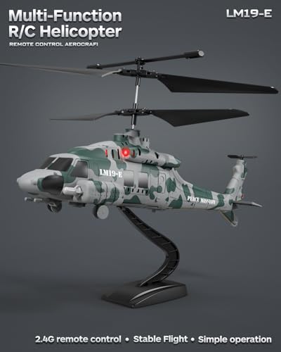 LMRC RC Helicopter, LM19-E 2.4GHz Remote Control Helicopter with 10 Launchable Missiles, LED Light, Altitude Hold, One-Key Take Off, Indoor Friendly, Army Toys for Birthday(2 Batteries)