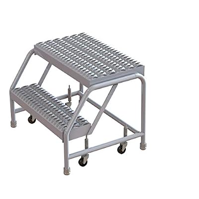 Tri-Arc WLAR002165 2-Step All-Welded Aluminum Rolling Industrial & Warehouse Ladder with Grip Strut Tread, 16-Inch Wide Steps