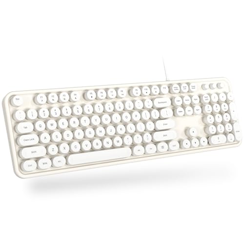 Image of Dilter USB Wired Computer Keyboard - Full Size Office Keyboard with Number Pad, Caps Indicators, Foldable Stands, for PC Laptop Desktop Windows 7 8 10 (Creamy White)