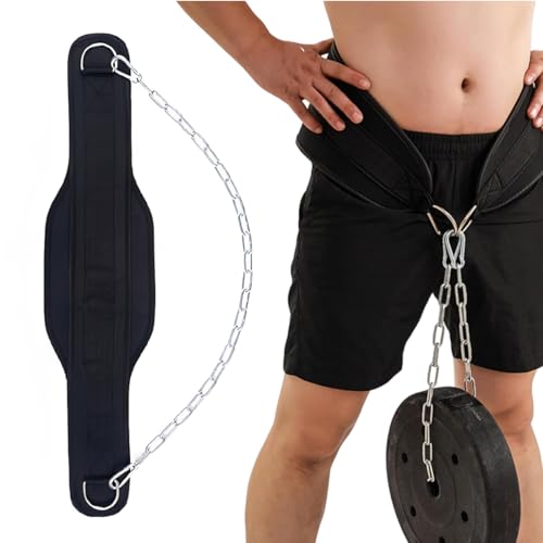 LAKPYN cinturon lumbar gimnasio, cinturon lastre dominadas de levantamiento de pesas con cadena de acero y 2 mosquetones, cinturon de musculación para sentadilla, barra