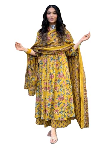 Arayna Women's Pure Cotton Block Printed Kurta Set with Palazzo P...