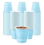 AVXINSOK 100 Pack 2 oz Light Blue Plastic Shot Cups Disposable Shot Glasses Mini Shot Cups for Party Wedding Graduation Wine Beer Shooting Games