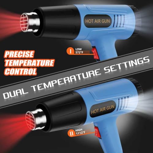 Weitieke Heat Gun 572 & 1112℉ Dual Temperature Control Heavy Duty Heat Gun\' with 4 Nozzles Fast Heating Overload Protection Hot Air Gun For Shrink Tubing, Vinyl Wrap, Crafting,Resin,5Ft Power Cord
