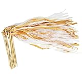 50 Stück Wedding Wands mit Glocke, Romantic Zauberstäbe Bänder Hochzeit, Zauberstäbe Hochzeit Luftschlangen für Hochzeiten, Geburtstage, Weihnachten, Partys (Champagner Gold)