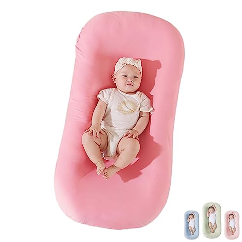 Image of Saanerueen Baby Lounger for Newborn, 0-24 Months Newborn Lounger Pillow, Soft Organic Cotton Breathable Lounger for Infants (Pink)