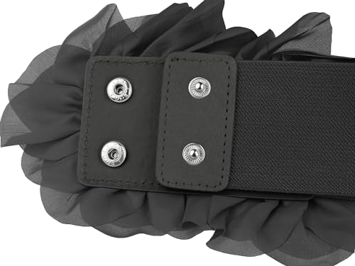 Women's Big Double-Flower Stretchy Belt, Elastic Wide Chunky Waistband Belts for Dress3