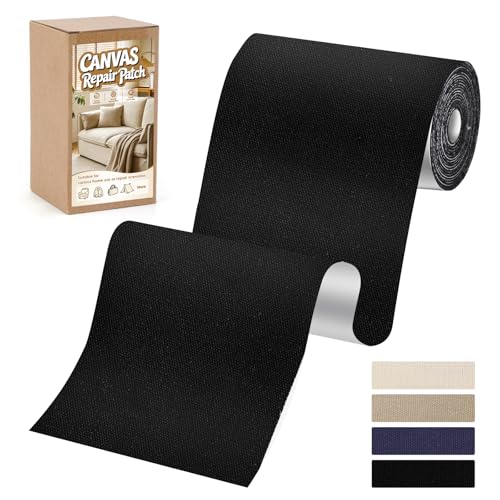 Pnytty Canvas Repair Patch, 4x79 Inches Self-Adhesive Fabric Tape, Waterproof Canvas Fabric Patch Kit for Repairing Furniture, Cushion, Car Seat, Clothes, Tent, Backpack (Black)